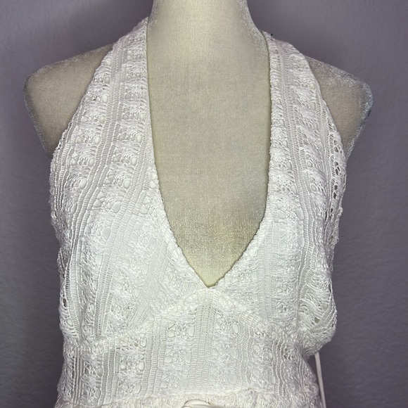 Lulu’s Destination Summer Ivory Crochet Halter Maxi Bodysuit Dress Medium - Picture 5 of 16